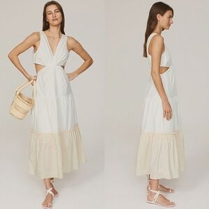 Anthropologie Endless Rose White and Cream Sleeveless Cut Out Dress